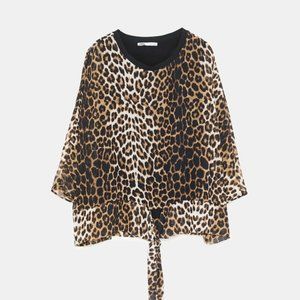 Zara Animal Print front tie Blouse, black camisole SZ: M